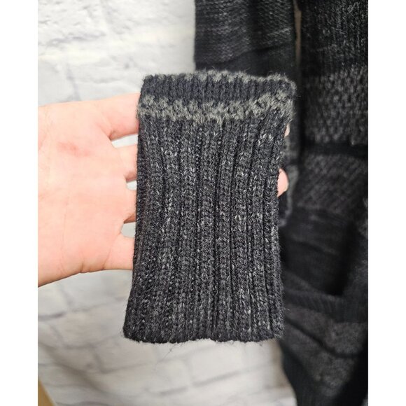 APT 9. XS BLACK GRAY STRIPED OPEN FRONT RIBBED CARDIGAN LONG TUNIC POCKET SWEATE - Picture 4 of 15